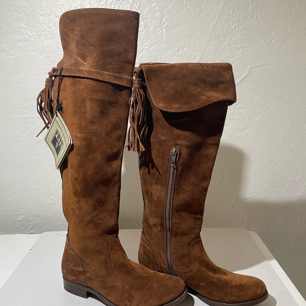NWT Womens Frye Brown Suede Molly Tassel Over the Knee Boots  7.5 Excellent - Picture 2 of 9